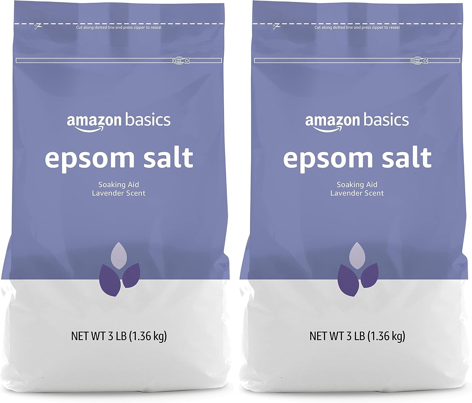 Amazon Basics Epsom Salt Soak, Unscented, Magnesium Sulfate USP, Muscle and Feet Relaxation, Resealable Bag, 3 Pound