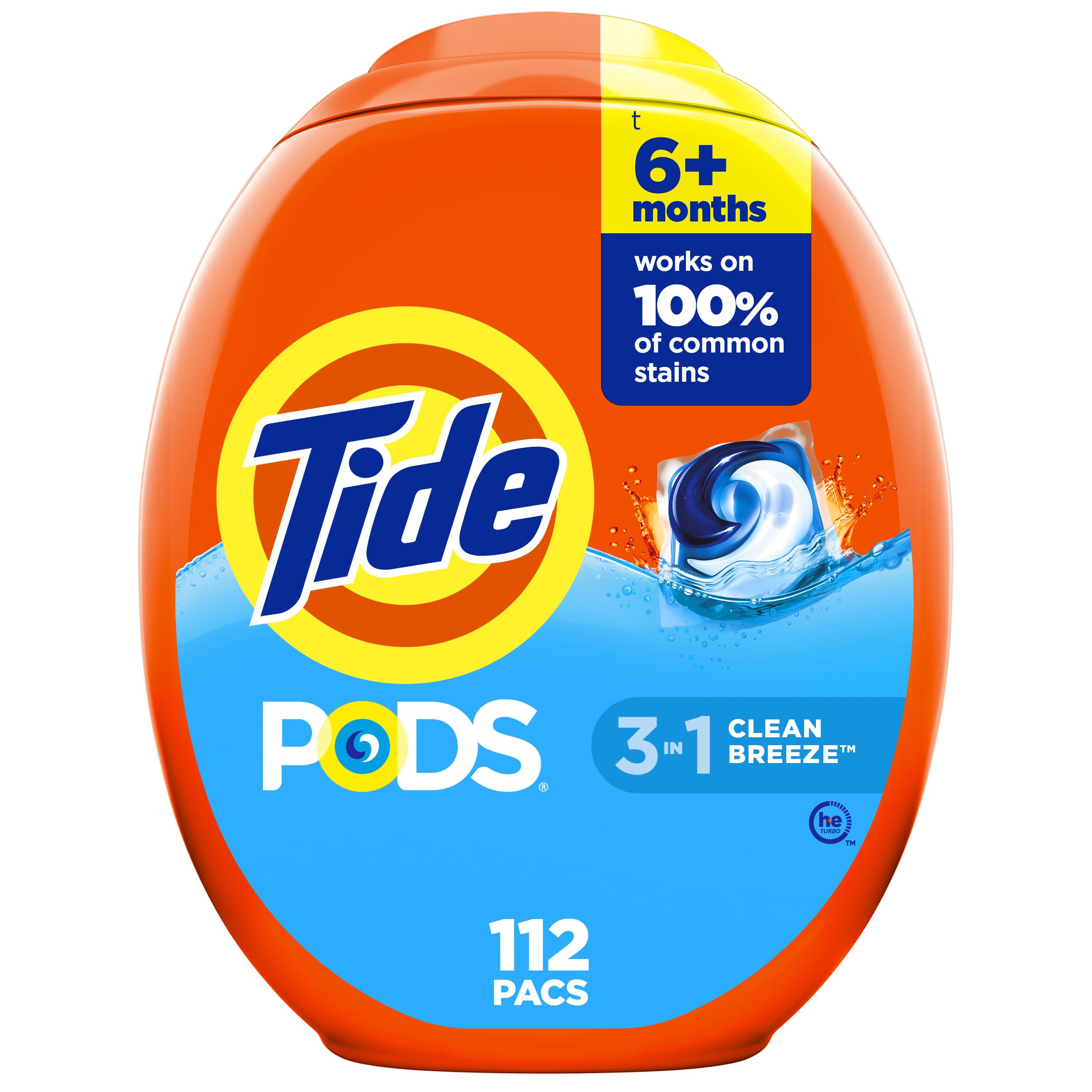 Tide PODS laundry detergent pacs, 3-in-1 Stain Remover, Odor Fighter, Color Protector, 112 Count, HE compatible, Spring Meadow Scent