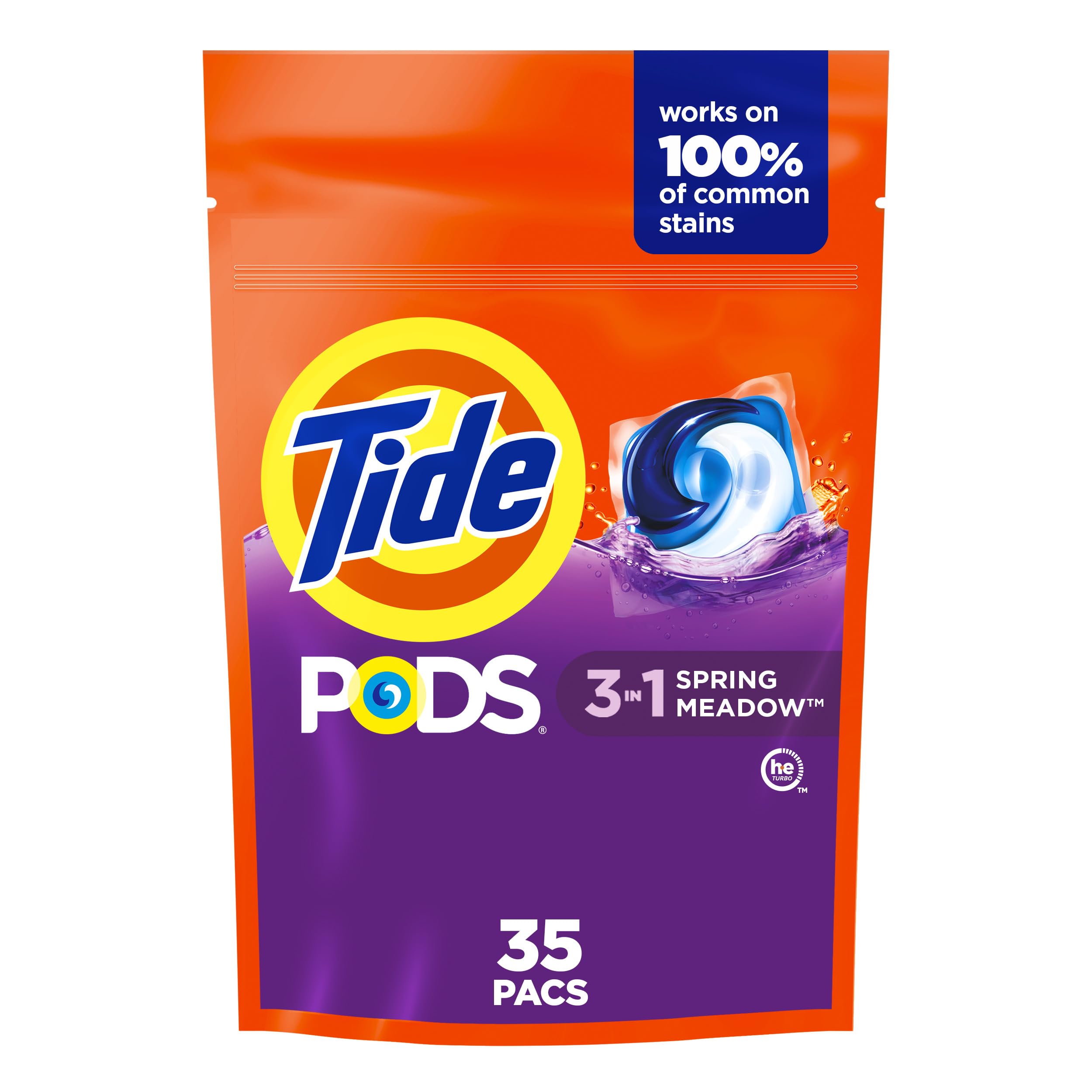 Tide PODS laundry detergent pacs, 3-in-1 Stain Remover, Odor Fighter, Color Protector, 112 Count, HE compatible, Spring Meadow Scent