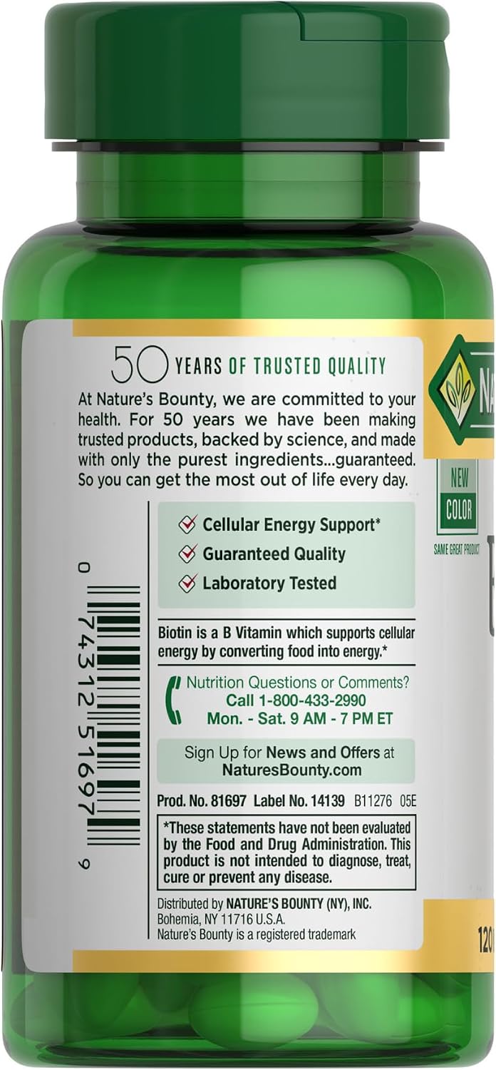 Nature's Bounty Biotin Hair Skin and Nails Vitamins, Supports Healthy Hair, Skin and Nails, 10,000 mcg, 120 Softgels (Pack of 1)