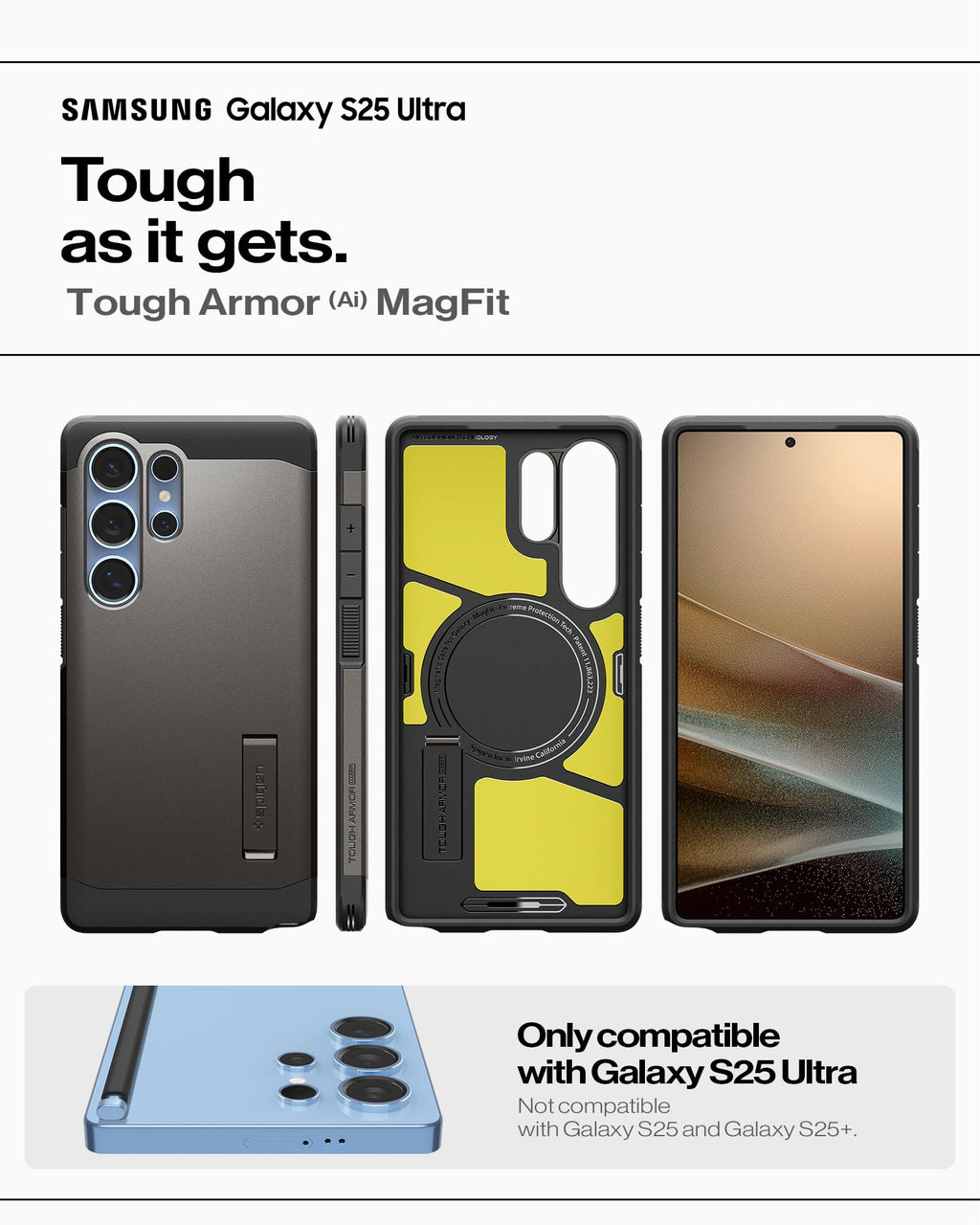 Spigen for Galaxy S26 Ultra Case, Tough Armor MagFit [Kickstand] [Compatible with MagSafe] [Military-Grade Protection] - Black