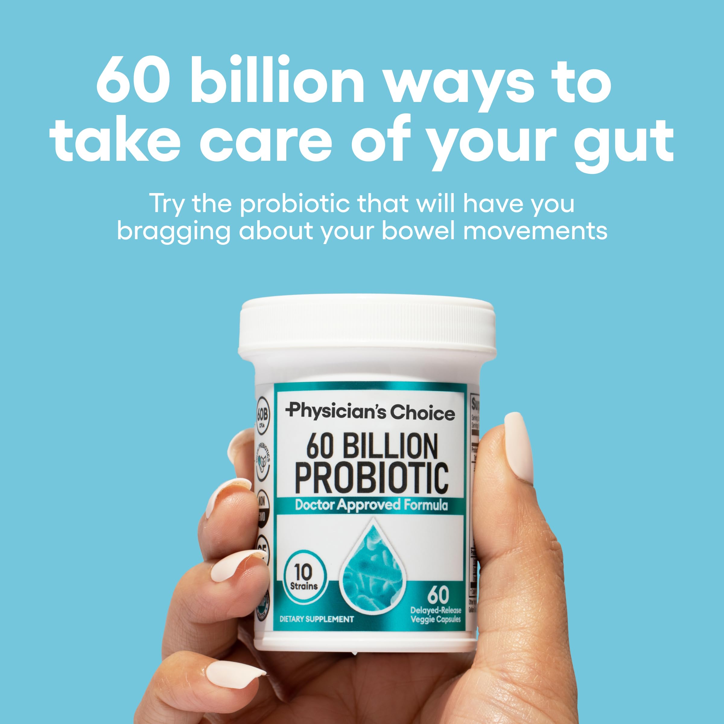 Physician's CHOICE Probiotics 60 Billion CFU - 10 Strains + Organic Prebiotics - Immune, Digestive & Gut Health - Supports Occasional Constipation, Diarrhea, Gas & Bloating - for Women & Men - 30ct