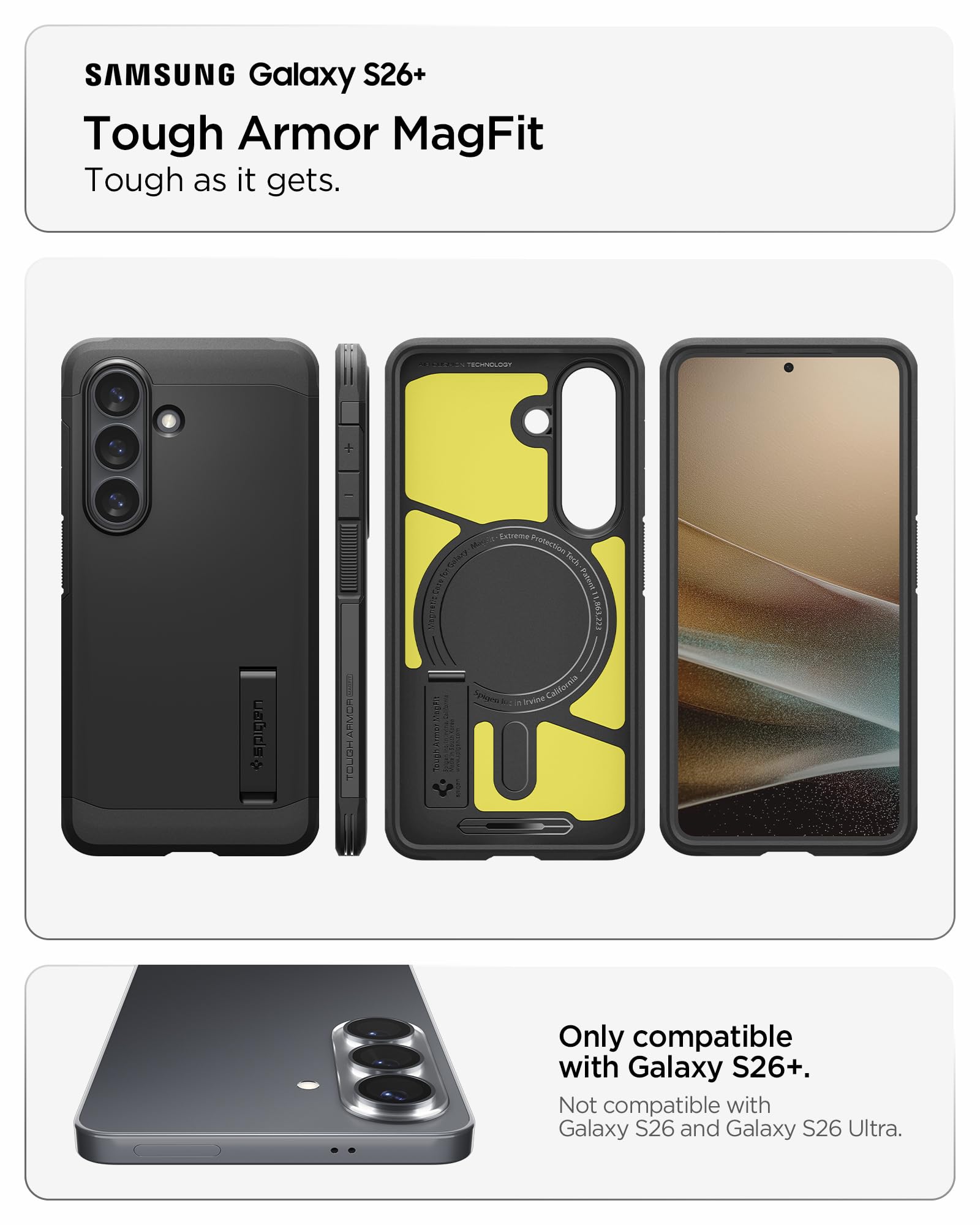 Spigen for Galaxy S26 Ultra Case, Tough Armor MagFit [Kickstand] [Compatible with MagSafe] [Military-Grade Protection] - Black