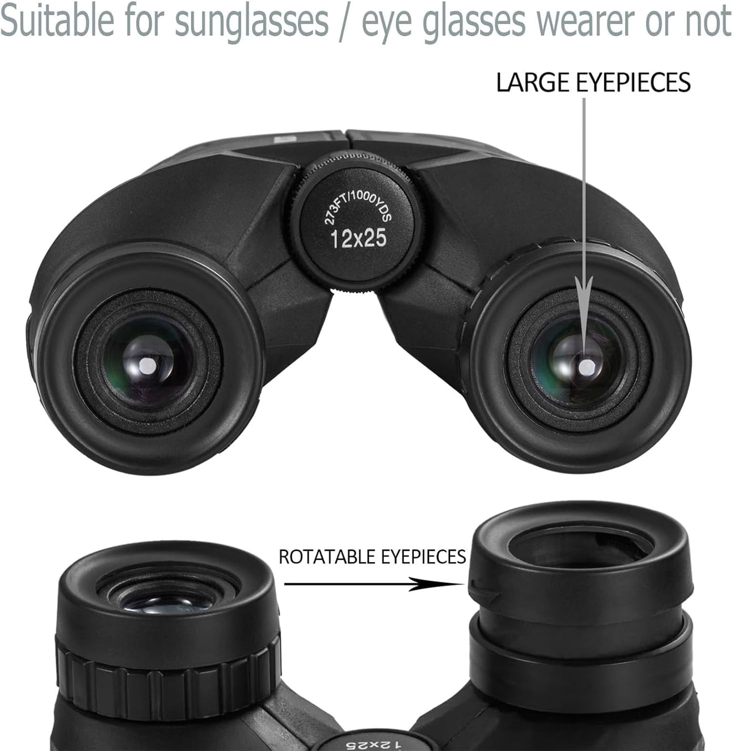 Occer 12x25 Compact Binoculars for Adults and Kids, Large Eyepiece Waterproof Binocular with Low Light Vision,High Powered Easy Focus Binoculars for Bird Watching,Outdoor Hunting,Travel,Sightseeing