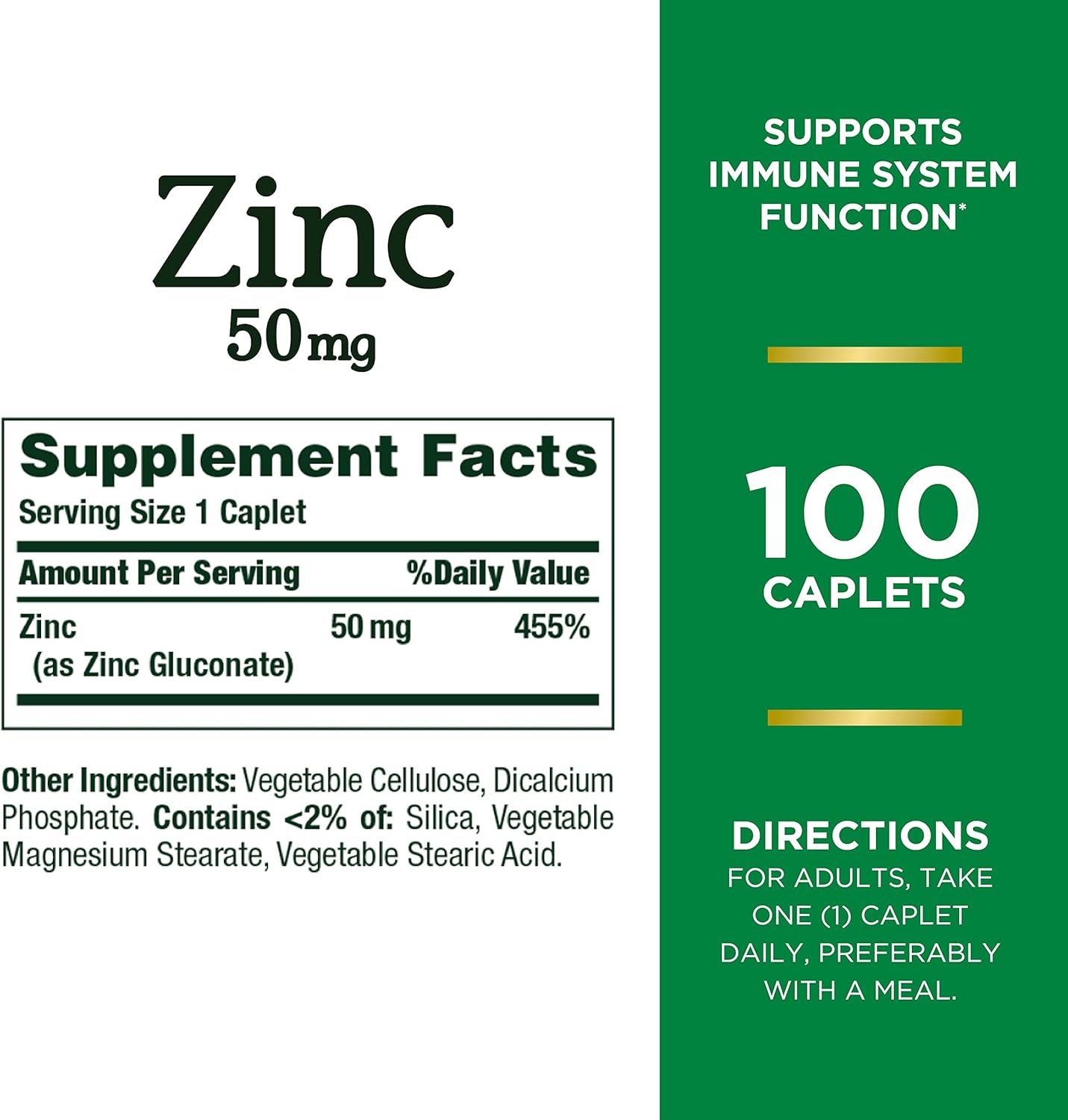 Nature’s Bounty Zinc 50mg, Immune Support & Antioxidant Supplement, Promotes Skin Health, 1 Caplet Per Day, Gluten Free, 250 Vegetarian Caplets
