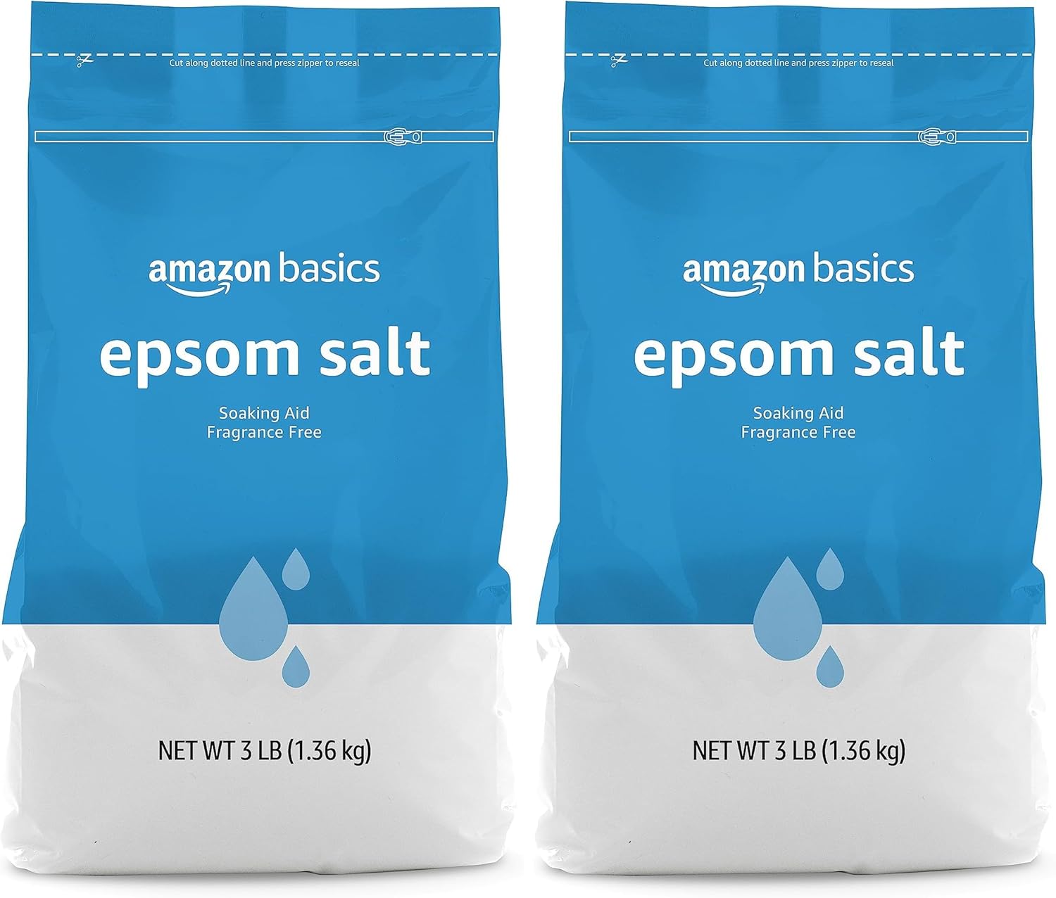 Amazon Basics Epsom Salt Soak, Unscented, Magnesium Sulfate USP, Muscle and Feet Relaxation, Resealable Bag, 3 Pound