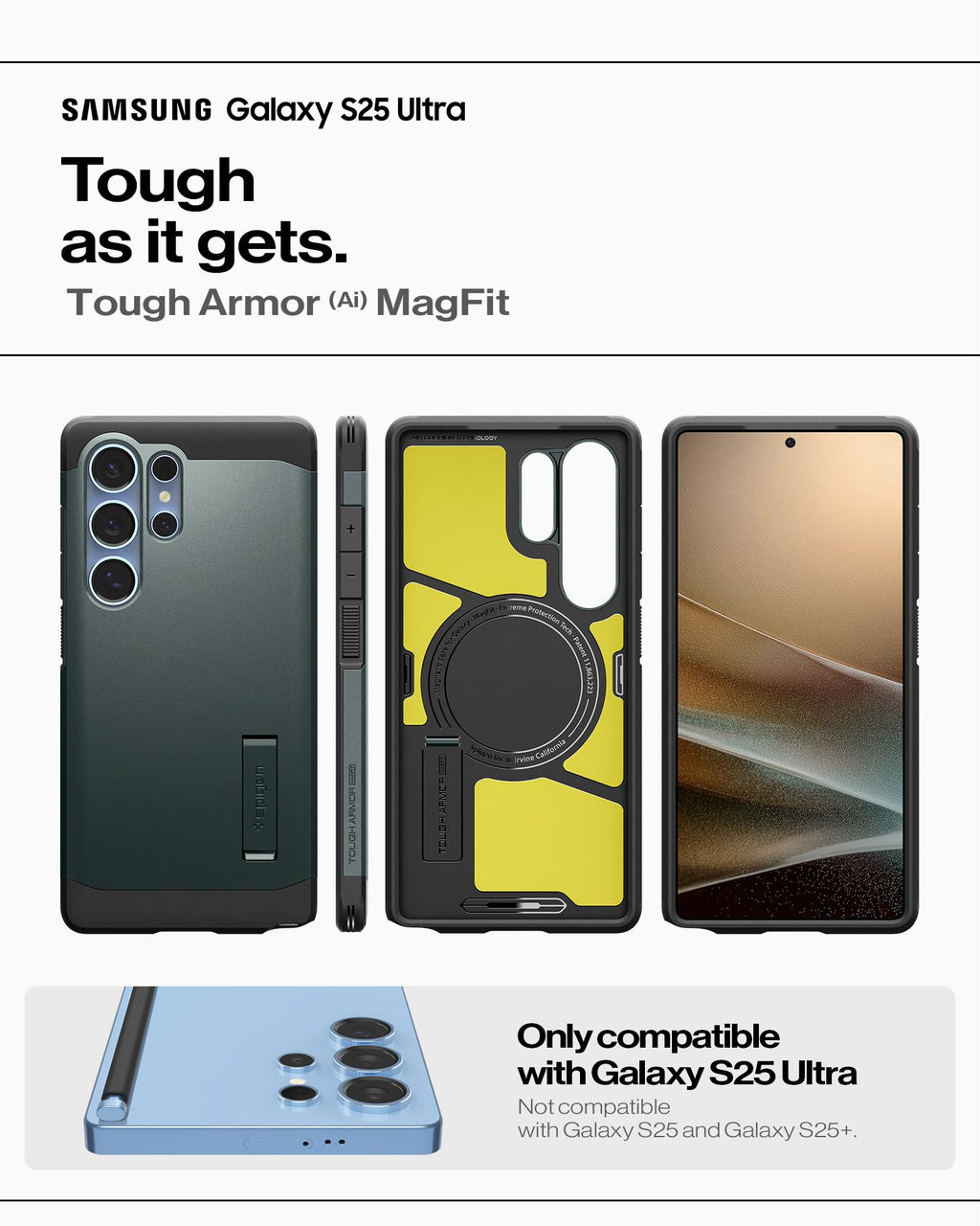 Spigen for Galaxy S26 Ultra Case, Tough Armor MagFit [Kickstand] [Compatible with MagSafe] [Military-Grade Protection] - Black