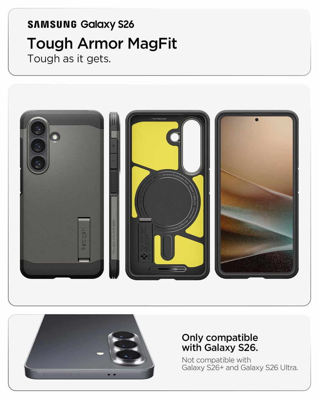 Spigen for Galaxy S26 Ultra Case, Tough Armor MagFit [Kickstand] [Compatible with MagSafe] [Military-Grade Protection] - Black