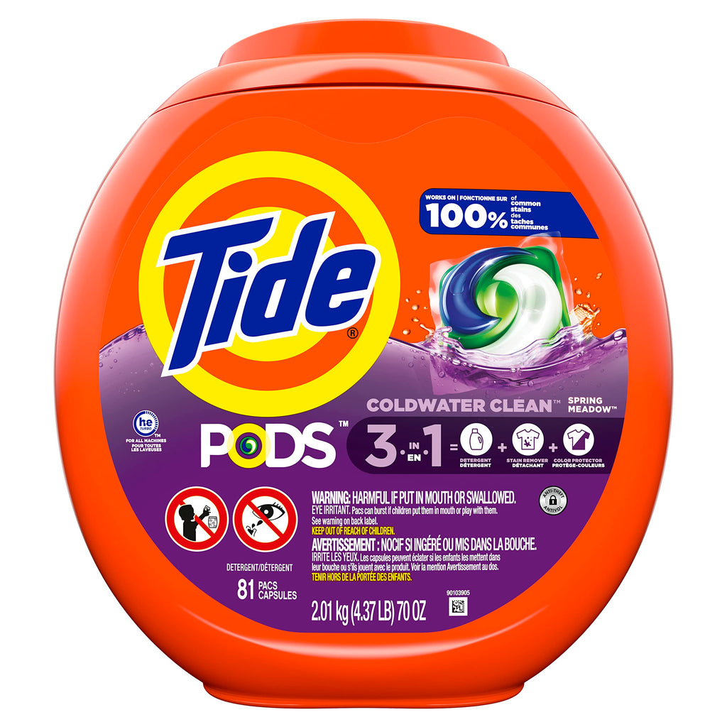 Tide PODS laundry detergent pacs, 3-in-1 Stain Remover, Odor Fighter, Color Protector, 112 Count, HE compatible, Spring Meadow Scent