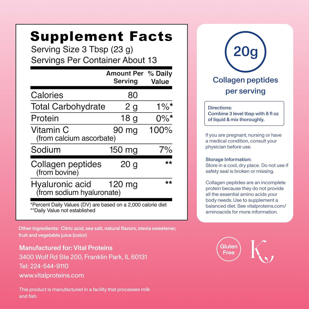 Vital Proteins Collagen Peptides Powder Advanced with Hyaluronic Acid & Vitamin C, 20oz Collagen Protein, Unflavored, 27 Servings