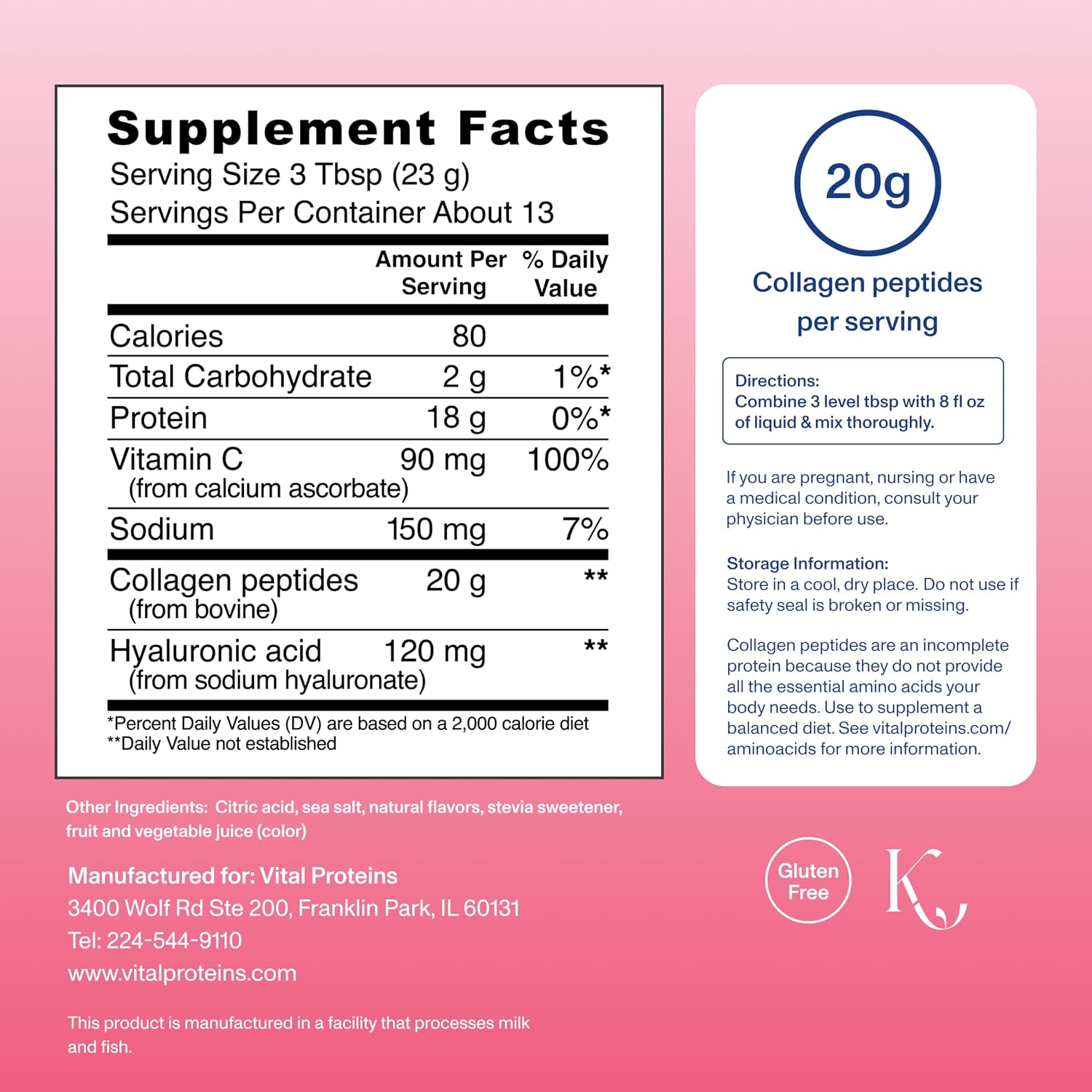 Vital Proteins Collagen Peptides Powder Advanced with Hyaluronic Acid & Vitamin C, 20oz Collagen Protein, Unflavored, 27 Servings