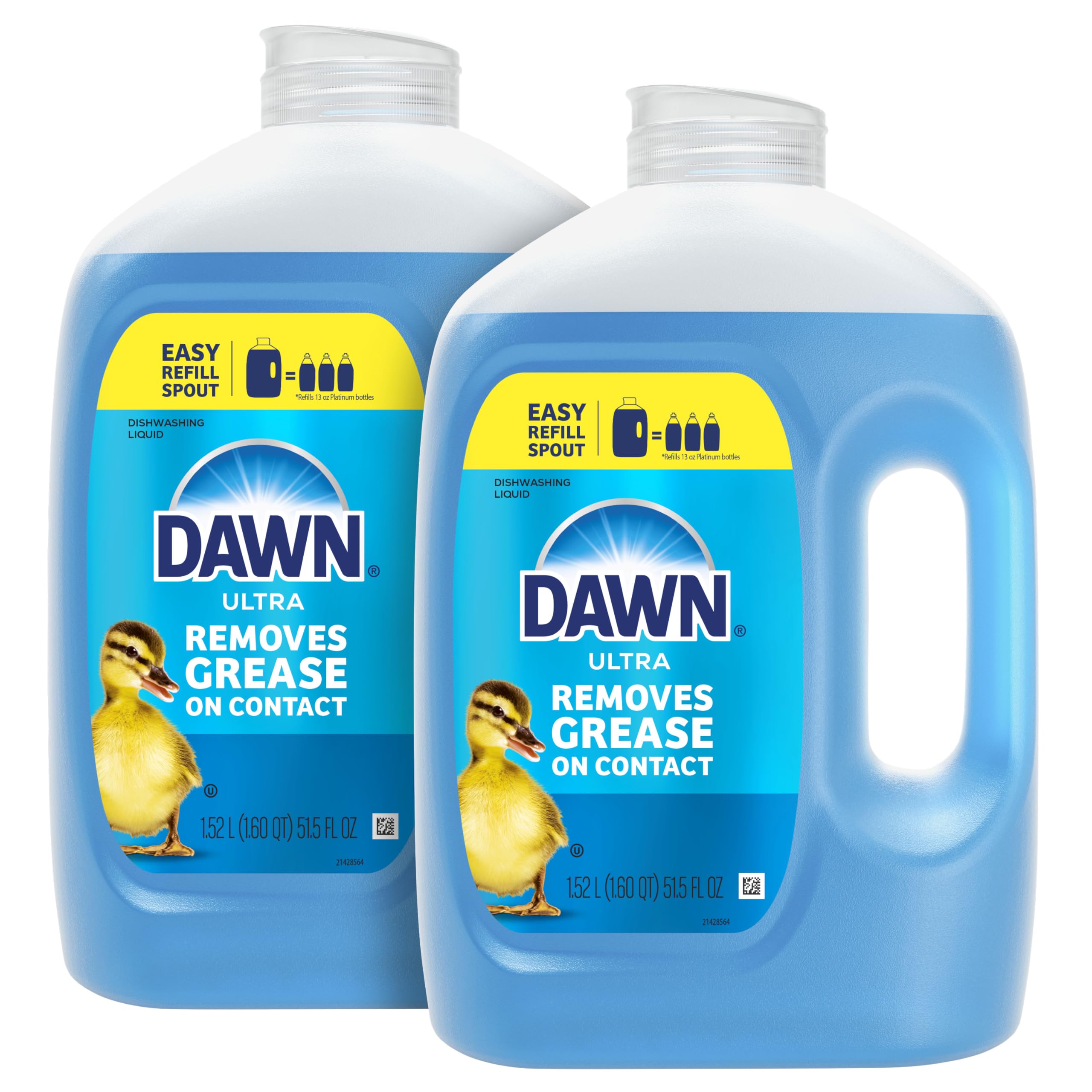 Dawn Ultra Original Dish Soap Refill Jug, Large Size Blue Liquid Dishwashing Detergent, Powerful Dish Soap for Grease, 51.5 oz