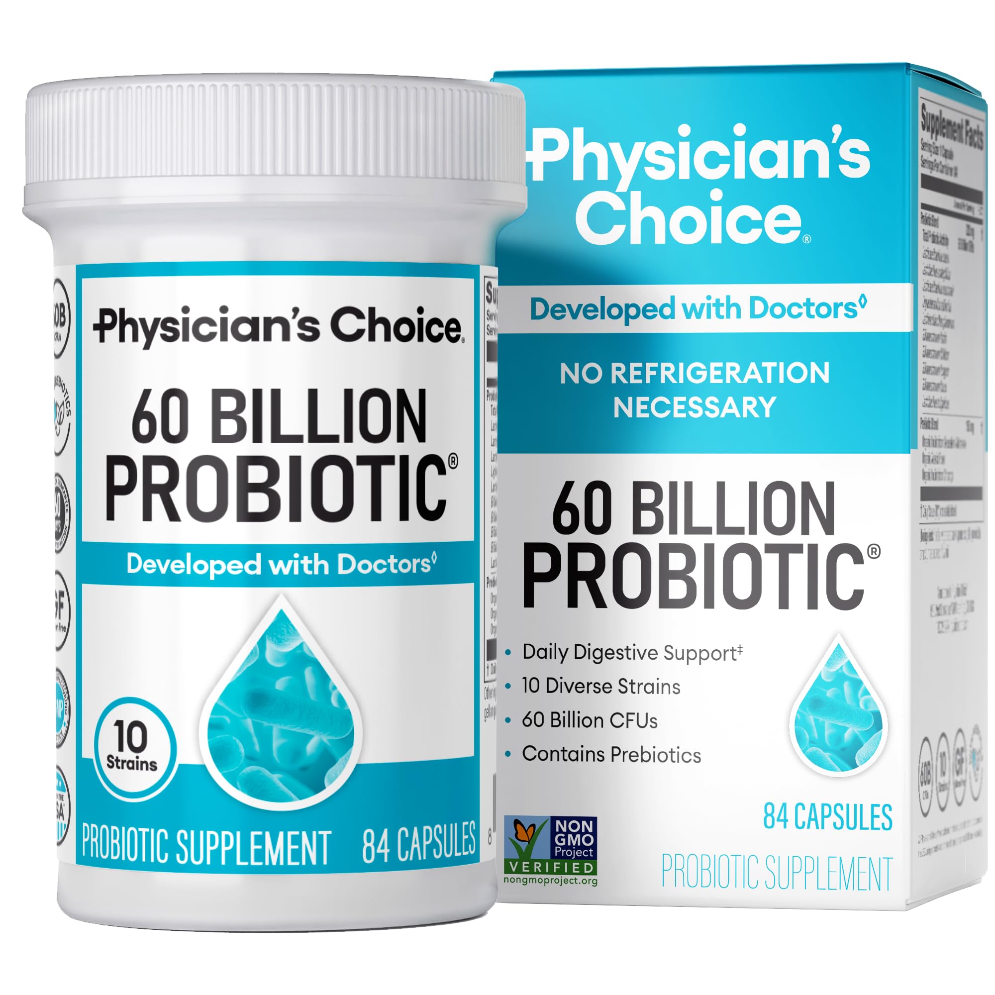 Physician's CHOICE Probiotics 60 Billion CFU - 10 Strains + Organic Prebiotics - Immune, Digestive & Gut Health - Supports Occasional Constipation, Diarrhea, Gas & Bloating - for Women & Men - 30ct