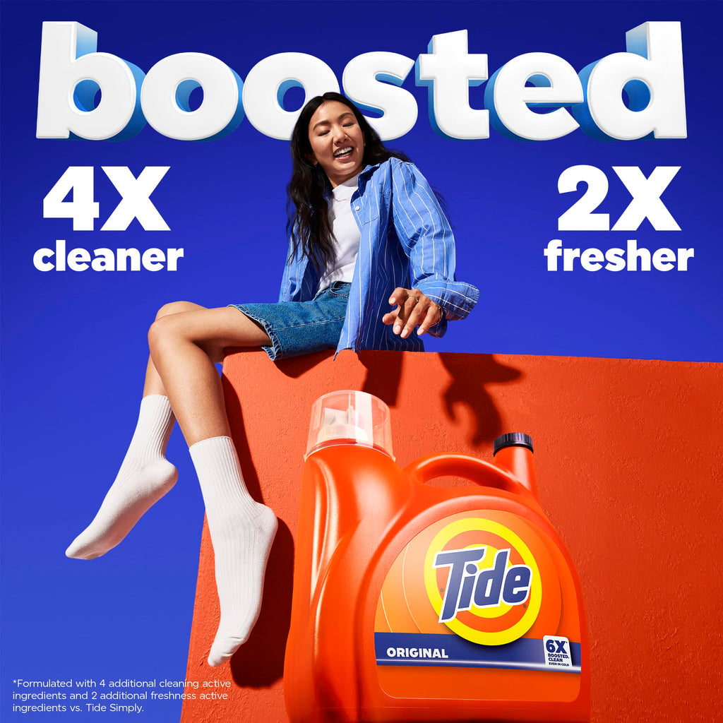 Tide Liquid Laundry Detergent, Original Scent, 125 fl oz, 100 Loads, Boosted Clean Even in Cold Water with Concentrated Washing Soap