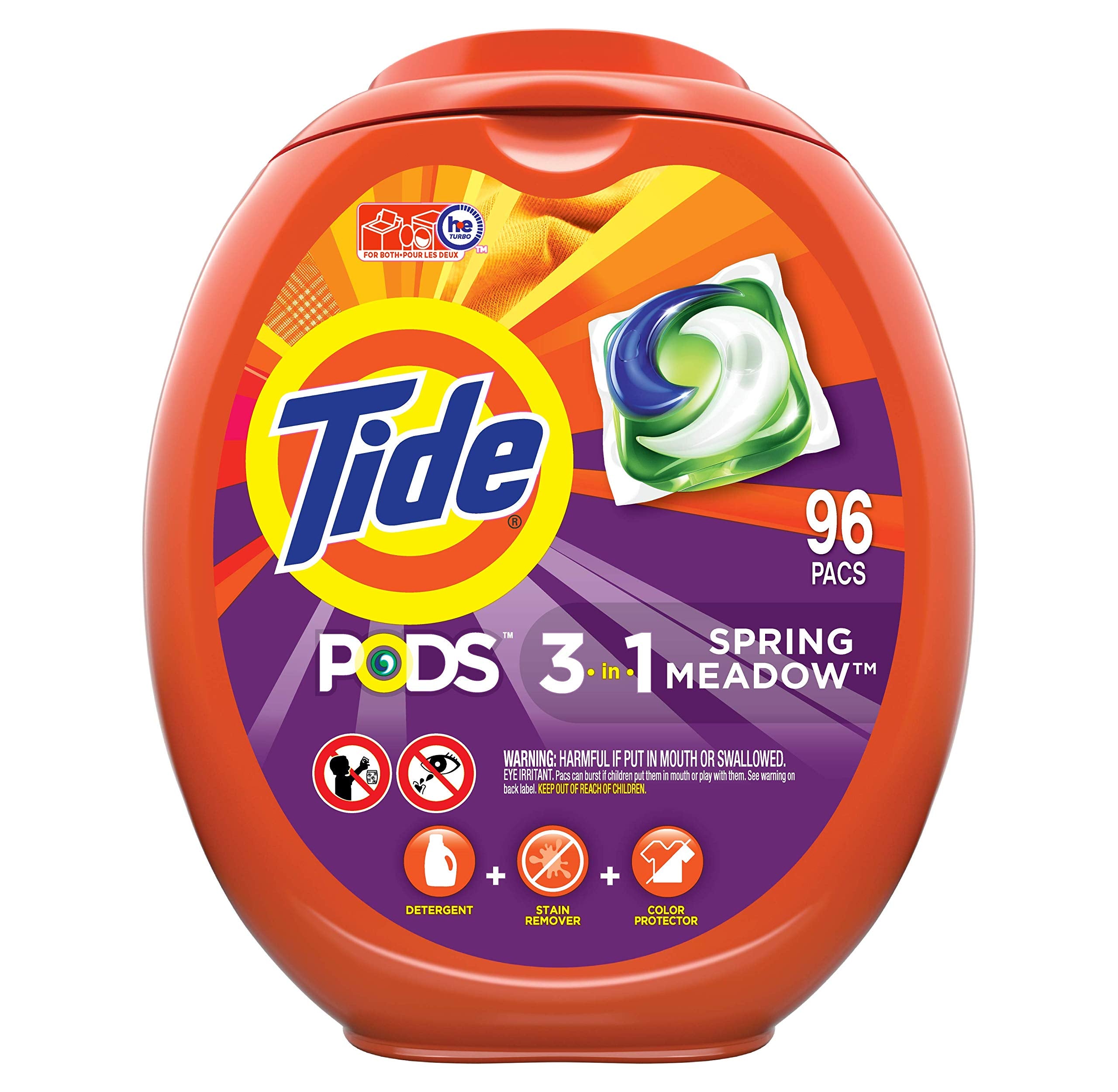 Tide PODS laundry detergent pacs, 3-in-1 Stain Remover, Odor Fighter, Color Protector, 112 Count, HE compatible, Spring Meadow Scent
