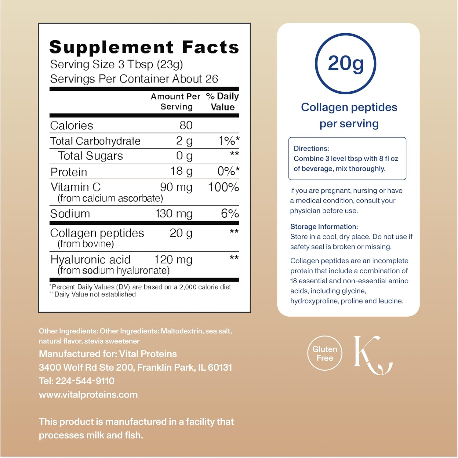 Vital Proteins Collagen Peptides Powder Advanced with Hyaluronic Acid & Vitamin C, 20oz Collagen Protein, Unflavored, 27 Servings