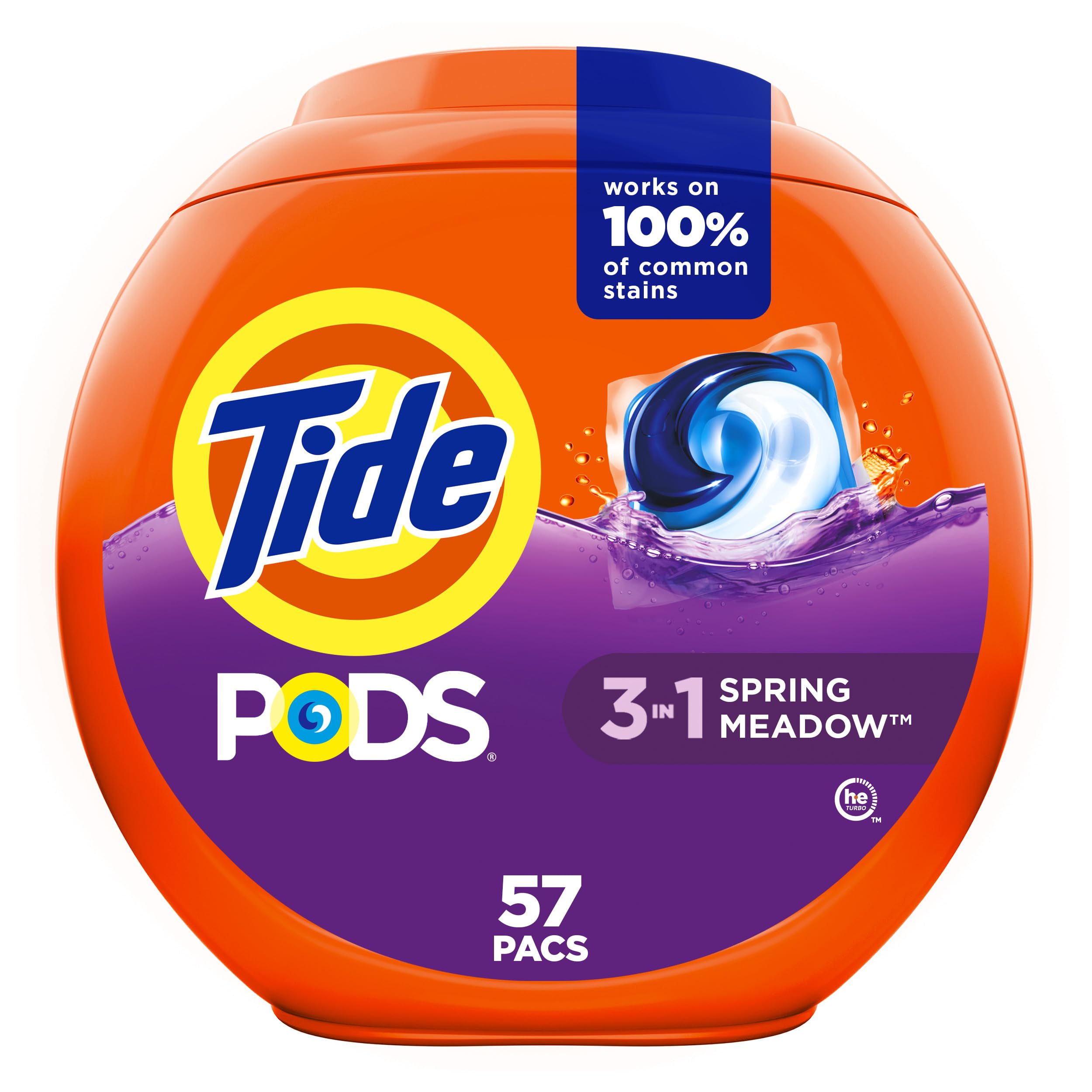 Tide PODS laundry detergent pacs, 3-in-1 Stain Remover, Odor Fighter, Color Protector, 112 Count, HE compatible, Spring Meadow Scent