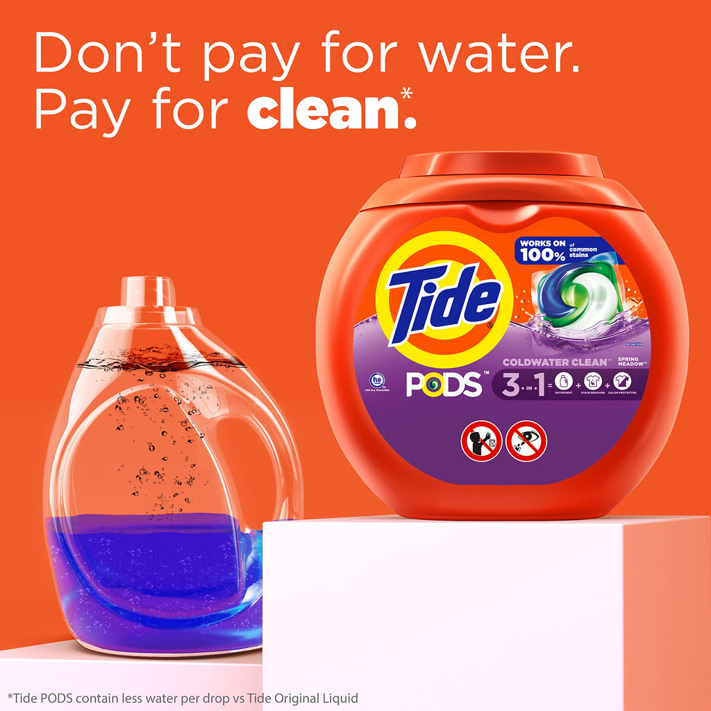 Tide PODS laundry detergent pacs, 3-in-1 Stain Remover, Odor Fighter, Color Protector, 112 Count, HE compatible, Spring Meadow Scent