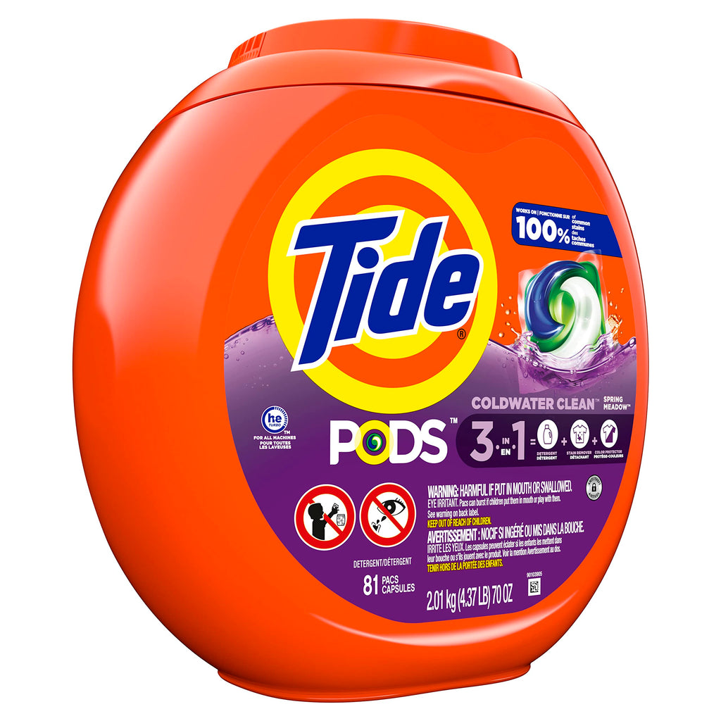 Tide PODS laundry detergent pacs, 3-in-1 Stain Remover, Odor Fighter, Color Protector, 112 Count, HE compatible, Spring Meadow Scent