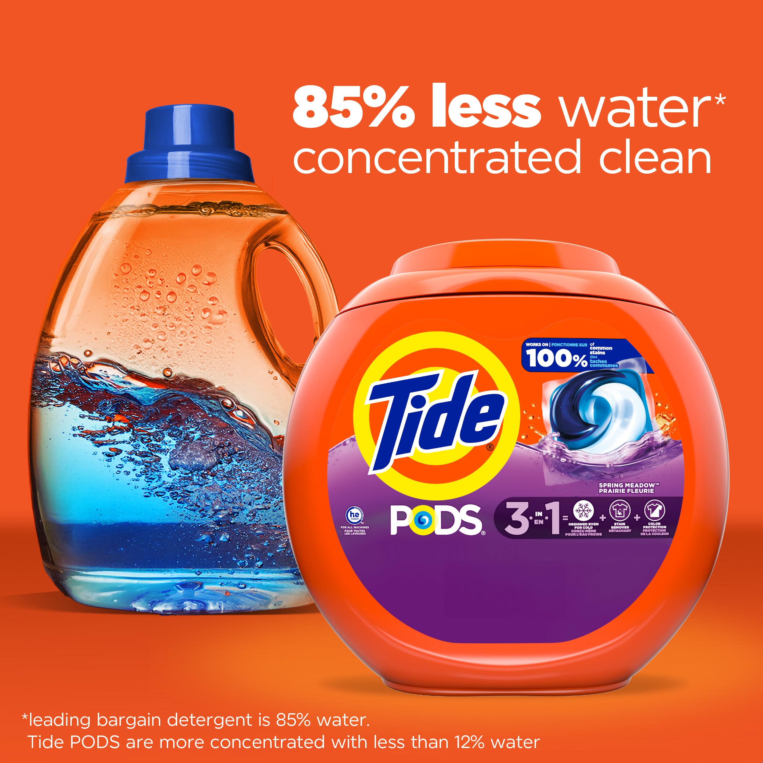 Tide PODS laundry detergent pacs, 3-in-1 Stain Remover, Odor Fighter, Color Protector, 112 Count, HE compatible, Spring Meadow Scent