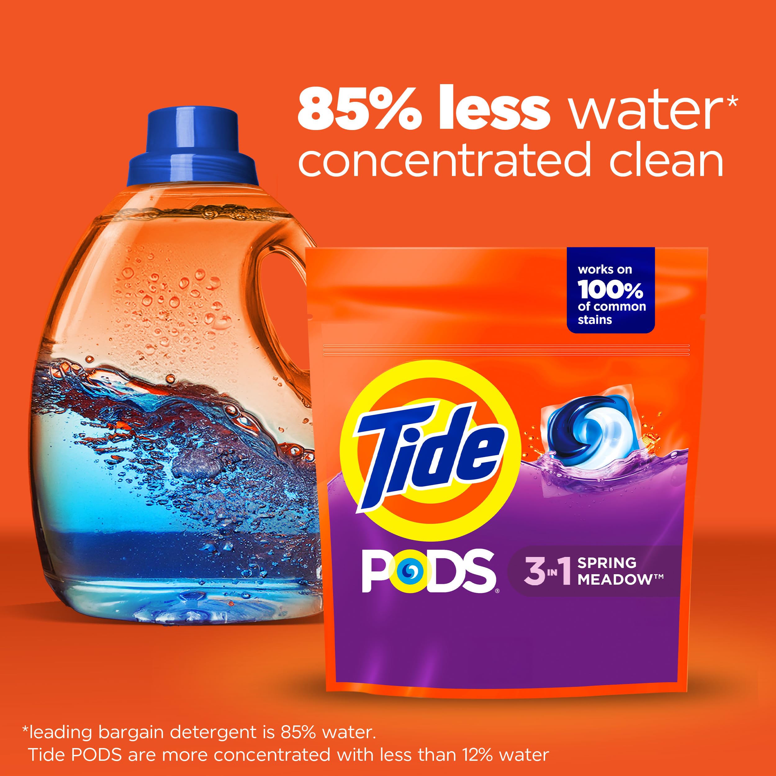 Tide PODS laundry detergent pacs, 3-in-1 Stain Remover, Odor Fighter, Color Protector, 112 Count, HE compatible, Spring Meadow Scent