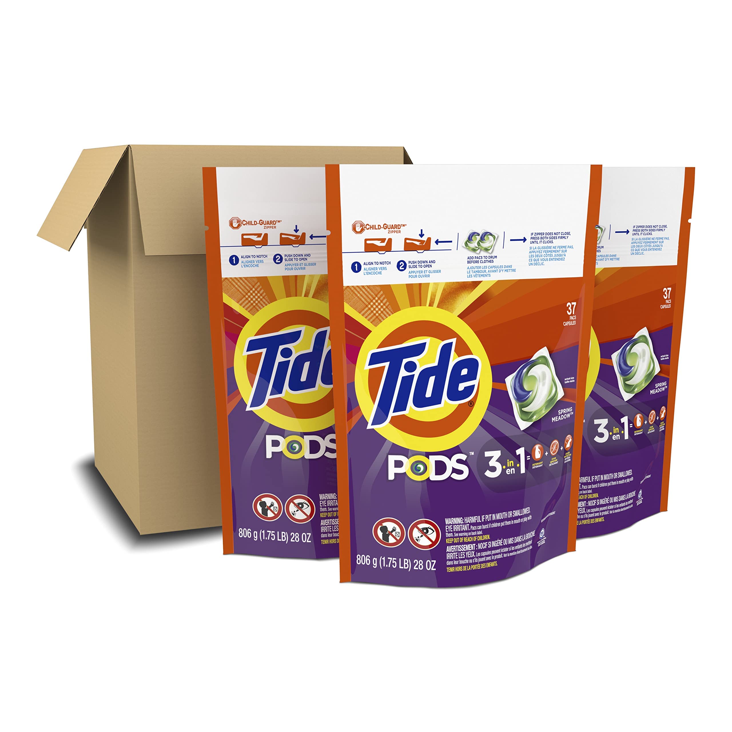 Tide PODS laundry detergent pacs, 3-in-1 Stain Remover, Odor Fighter, Color Protector, 112 Count, HE compatible, Spring Meadow Scent