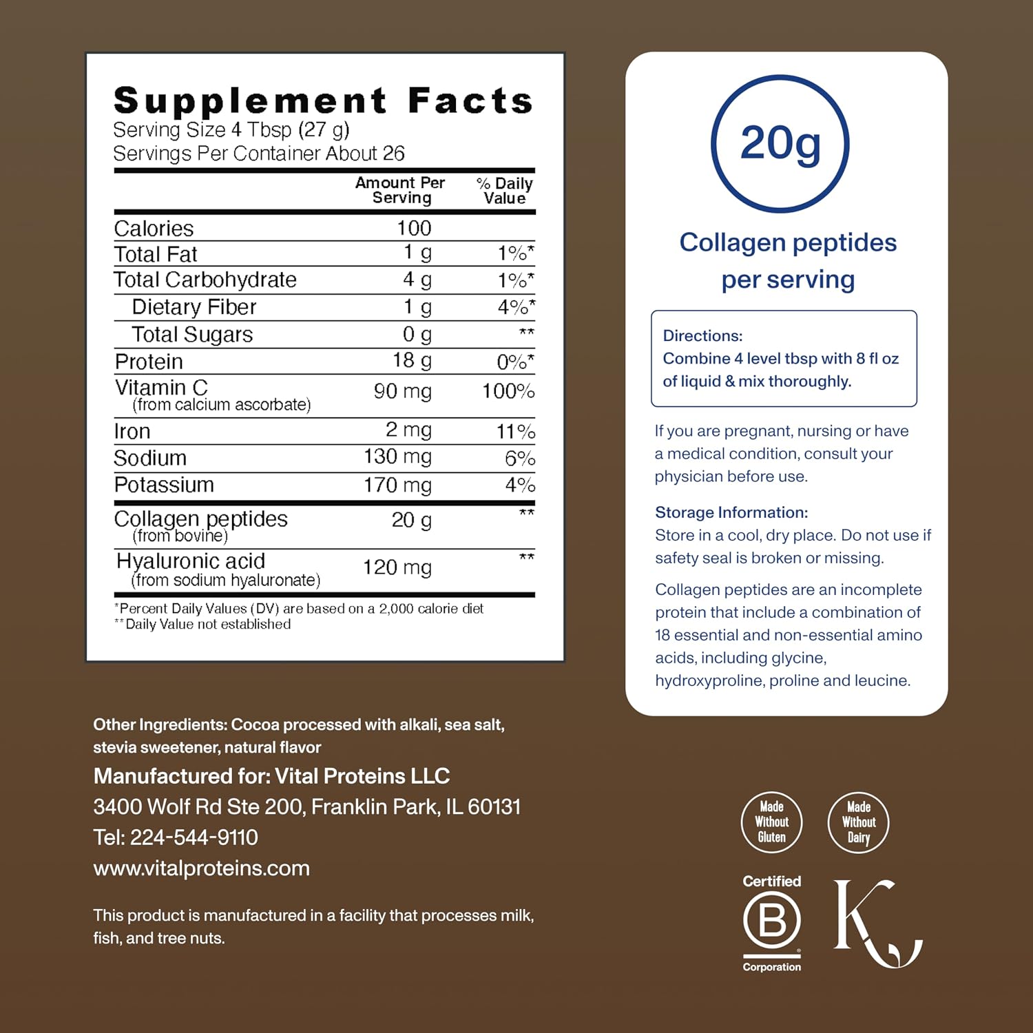 Vital Proteins Collagen Peptides Powder Advanced with Hyaluronic Acid & Vitamin C, 20oz Collagen Protein, Unflavored, 27 Servings