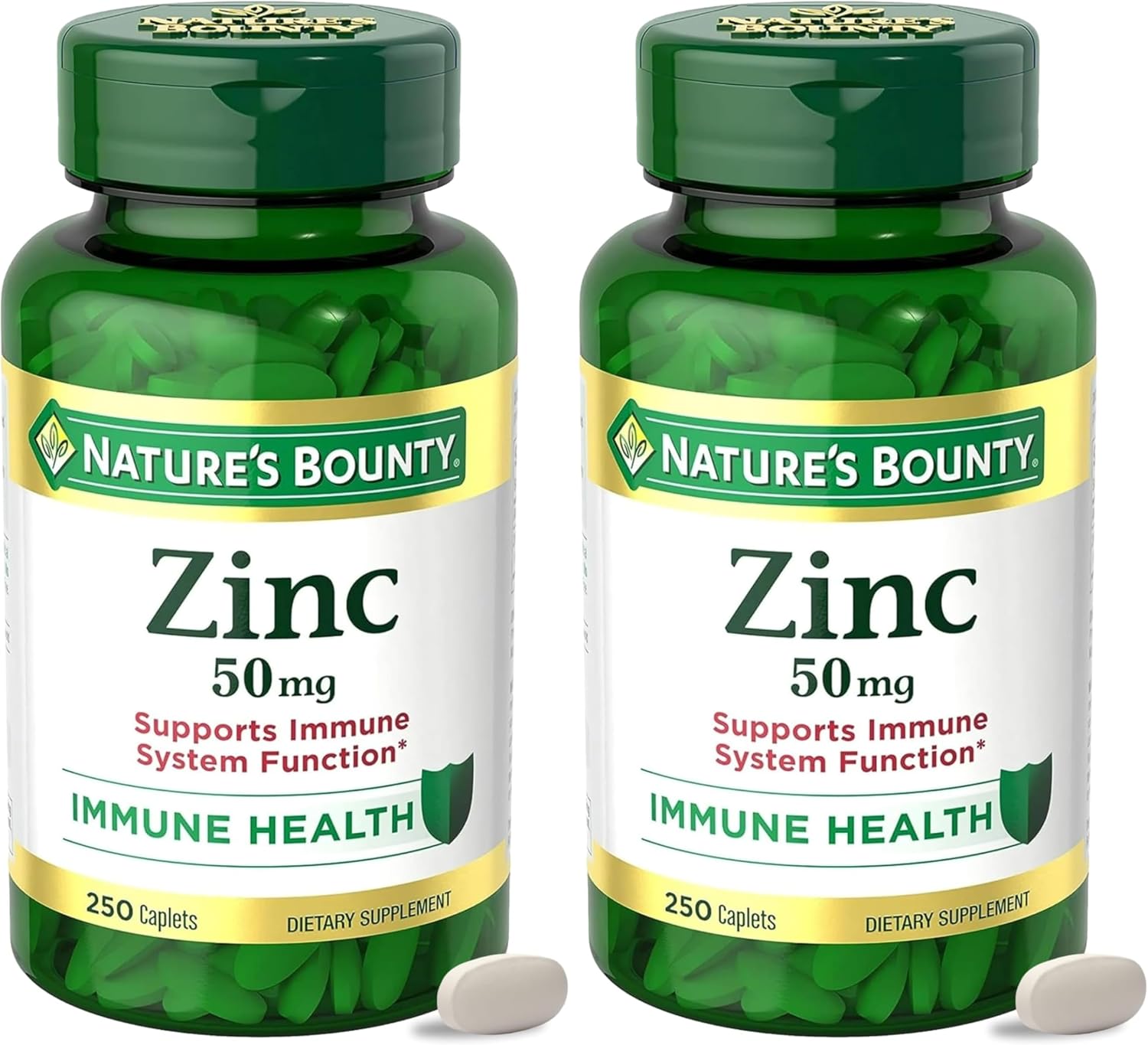 Nature’s Bounty Zinc 50mg, Immune Support & Antioxidant Supplement, Promotes Skin Health, 1 Caplet Per Day, Gluten Free, 250 Vegetarian Caplets