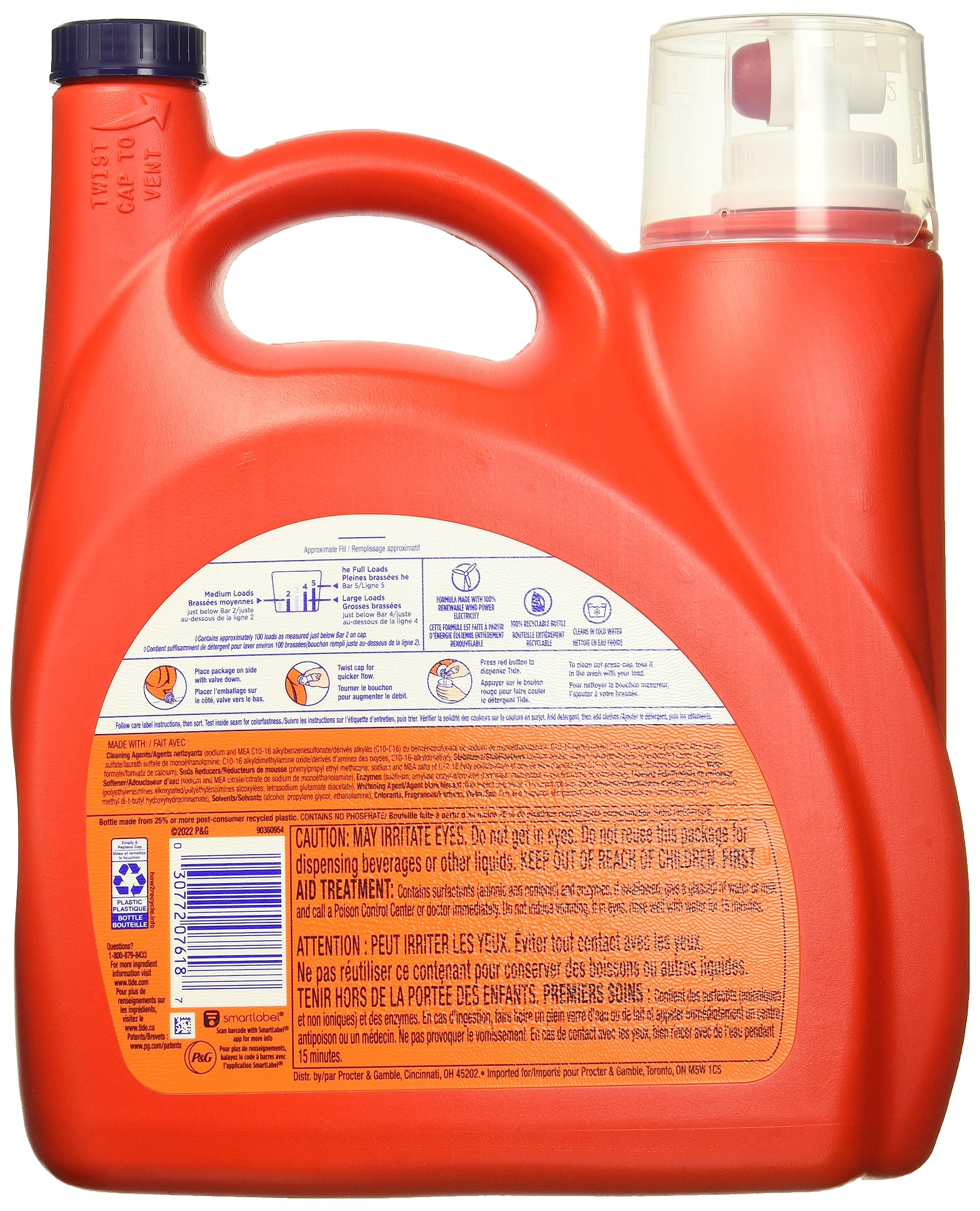 Tide Liquid Laundry Detergent, Original Scent, 125 fl oz, 100 Loads, Boosted Clean Even in Cold Water with Concentrated Washing Soap