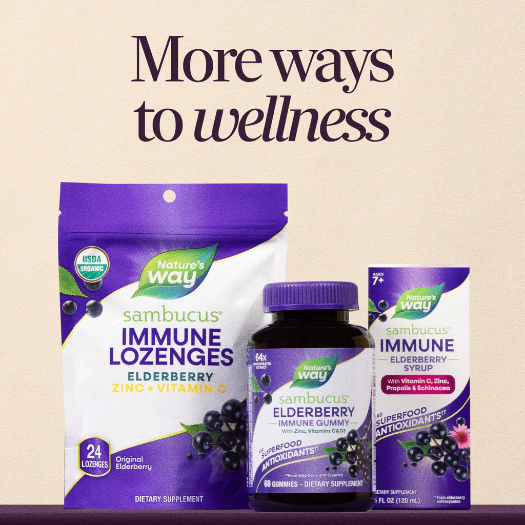 Nature's Way Sambucus Elderberry Gummies, Immune Support Gummy for Adults & Kids Ages 4+ with Black Elderberry Extract, Vitamin C, Vitamin D3, and Zinc*, 60 Gummies | Immune Gummy with Black Elderberry Extract, Vitamin C, D3, Zinc, and Superfood Antioxida