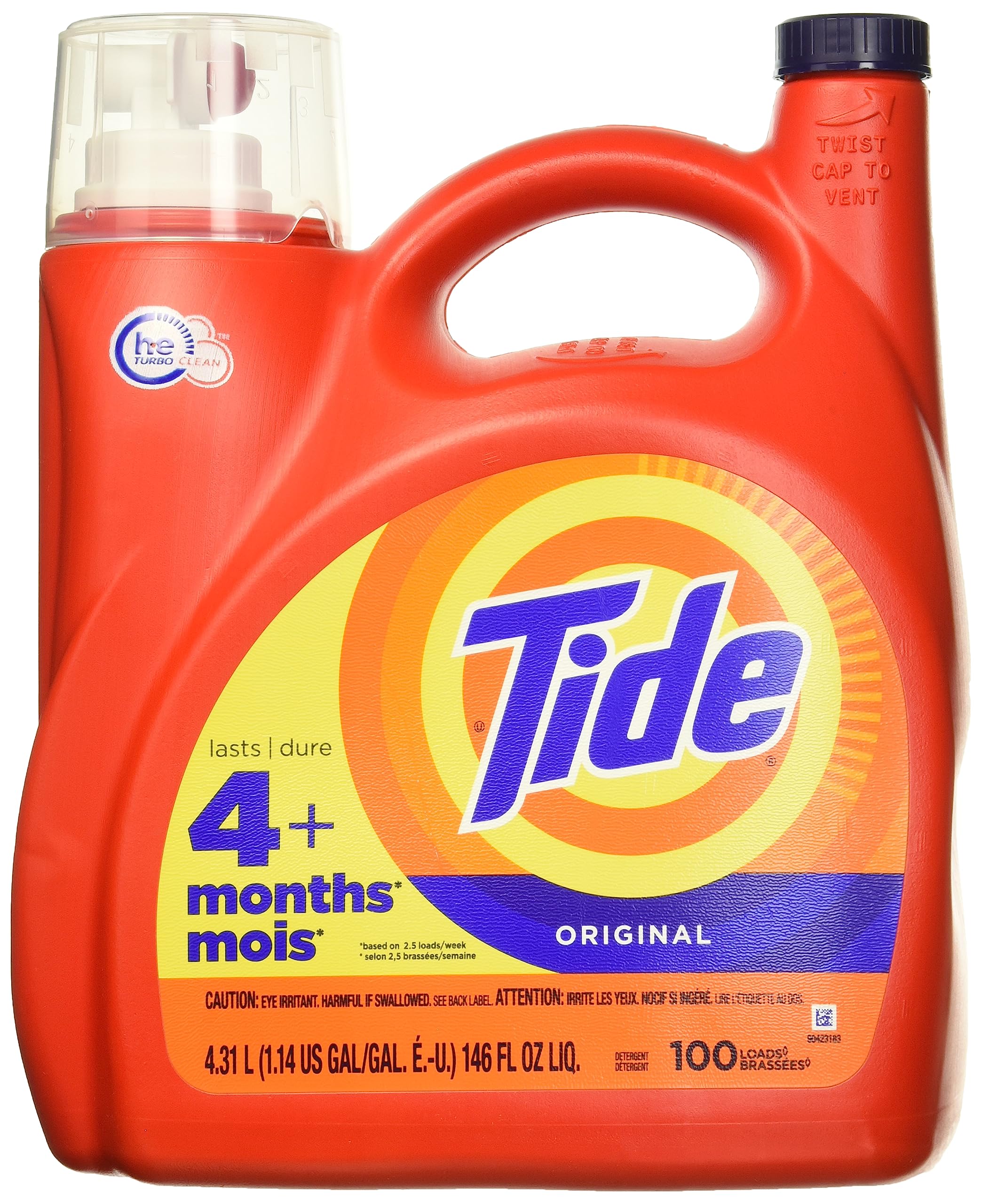 Tide Liquid Laundry Detergent, Original Scent, 125 fl oz, 100 Loads, Boosted Clean Even in Cold Water with Concentrated Washing Soap
