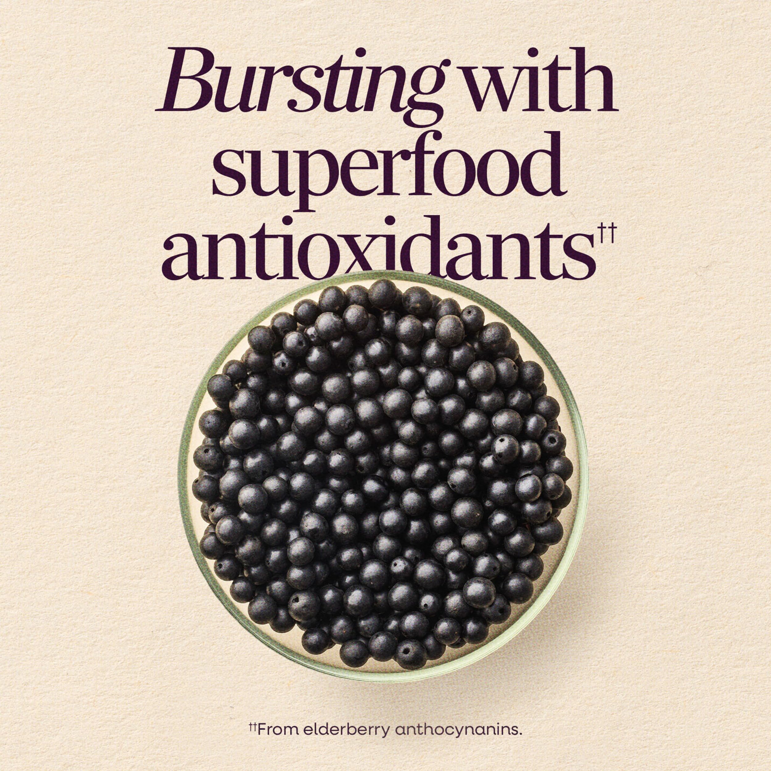Nature's Way Sambucus Elderberry Gummies, Immune Support Gummy for Adults & Kids Ages 4+ with Black Elderberry Extract, Vitamin C, Vitamin D3, and Zinc*, 60 Gummies | Immune Gummy with Black Elderberry Extract, Vitamin C, D3, Zinc, and Superfood Antioxida