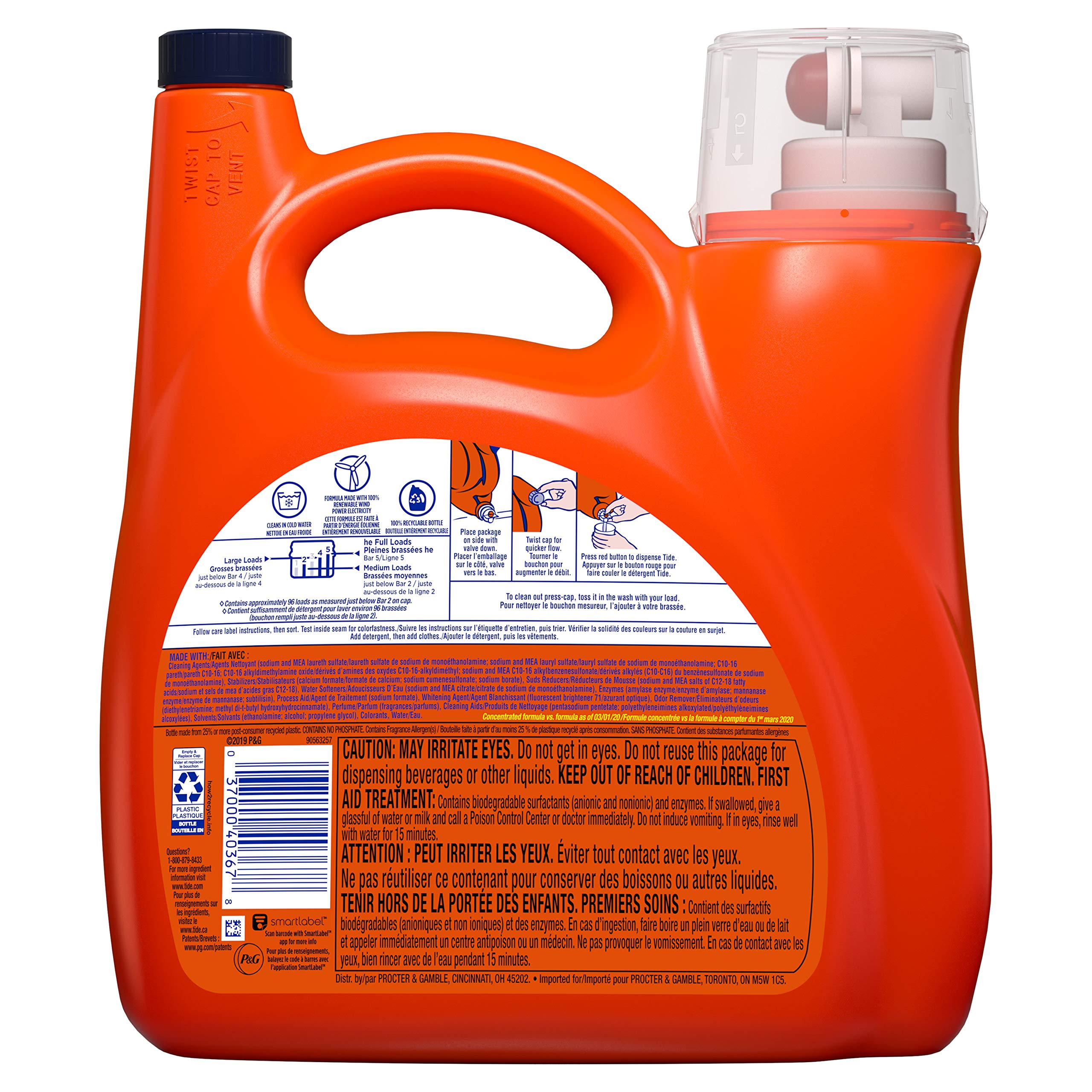 Tide Liquid Laundry Detergent, Original Scent, 125 fl oz, 100 Loads, Boosted Clean Even in Cold Water with Concentrated Washing Soap
