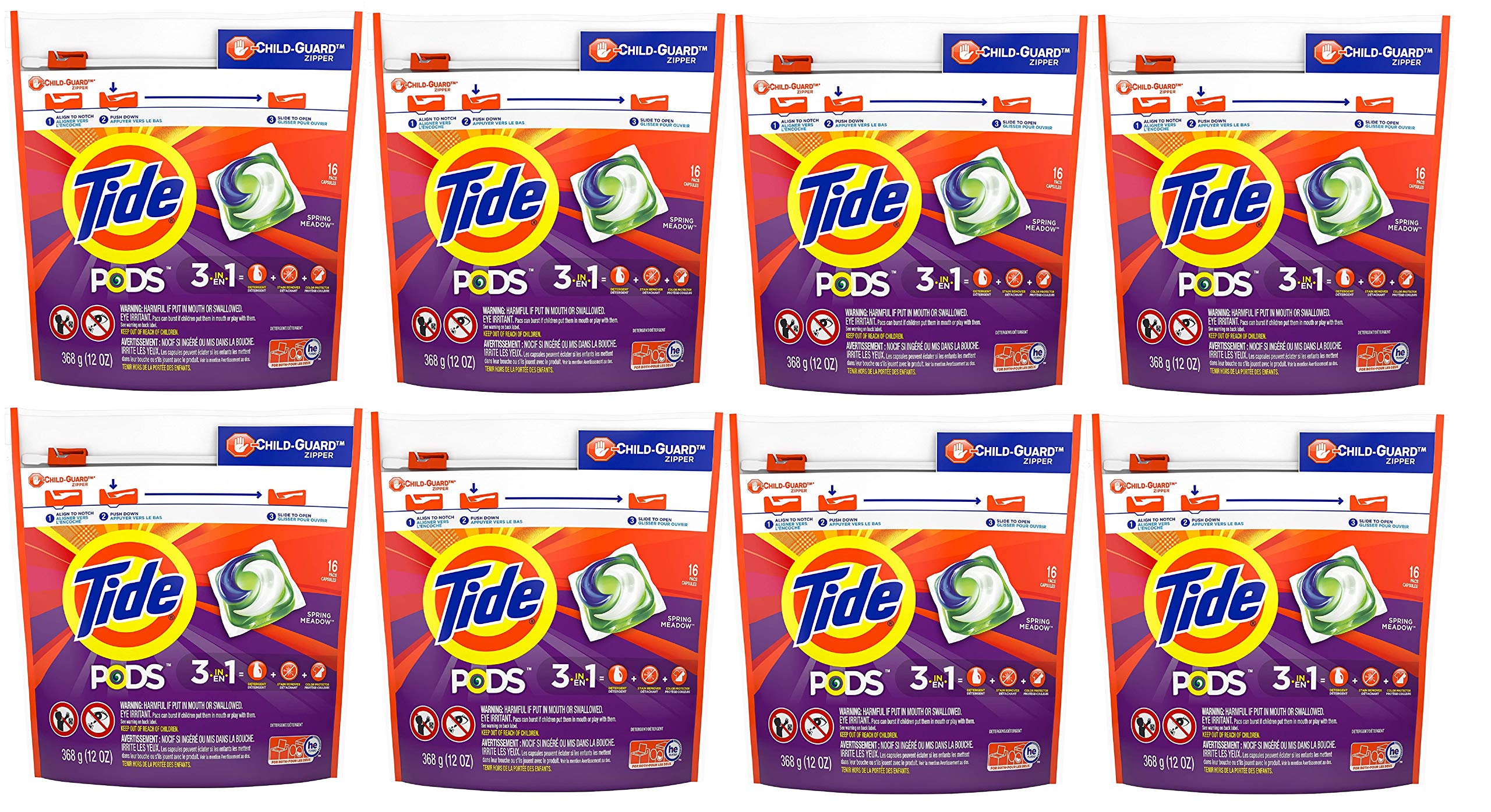 Tide PODS laundry detergent pacs, 3-in-1 Stain Remover, Odor Fighter, Color Protector, 112 Count, HE compatible, Spring Meadow Scent